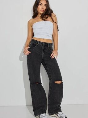 Garage High-Waist Black Distressed 90s Straight Jeans